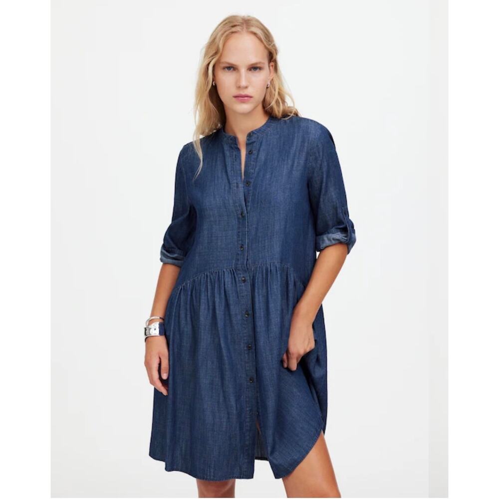 Madewell Denim Button-Front Mini Shirtdress Women's XS Western Farm Boho Cottage